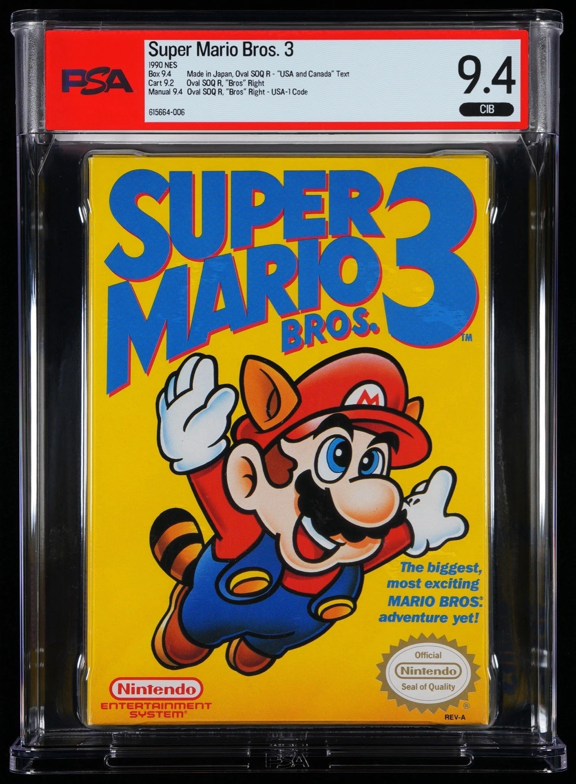 Super Mario Bros. 3, 1990 NES, in its original pictured PSA 9.4 CIB case