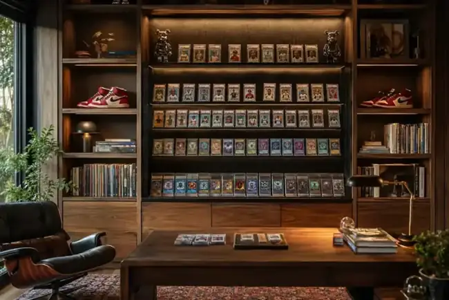A collector room filled with trading cards, sneakers and favorite objects